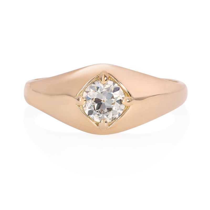 Vale Jewelry Agata Ring with Old European Diamond in 18K Rose Gold Front View