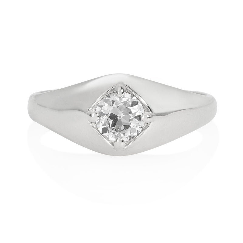 Vale Jewelry Agata Ring with Old European Diamond in 18K White Gold Front View