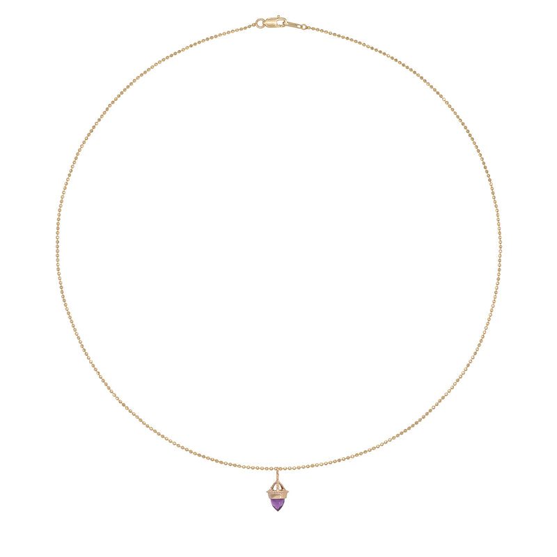 Vale Jewelry Amphora Amulet with Amethyst on Faceted Bead Chain in 14 Karat Yellow Gold Full Circle