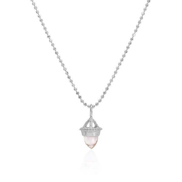 Vale Jewelry Amphora Amulet with Clear Quartz on Faceted Bead Chain in 14 Karat White Gold Close Up