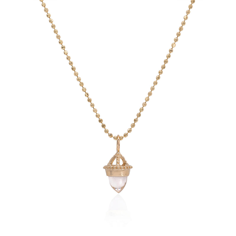 Vale Jewelry Amphora Amulet with Clear Quartz on Faceted Bead Chain in 14 Karat Yellow Gold Close Up