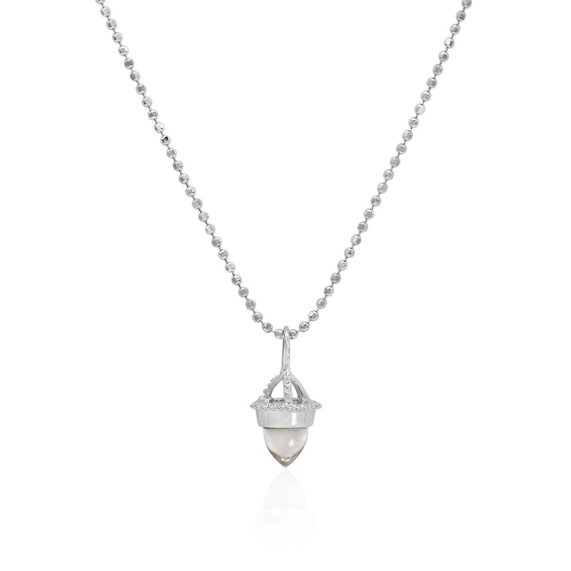 Vale Jewelry Amphora Amulet with Prasiolite on Faceted Bead Chain in 14 Karat White Gold Close Up 