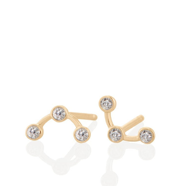 Vale Jewelry Arc Earrings with 3 Round Brilliant Cut White Diamonds in 14 Karat Yellow Gold Front View