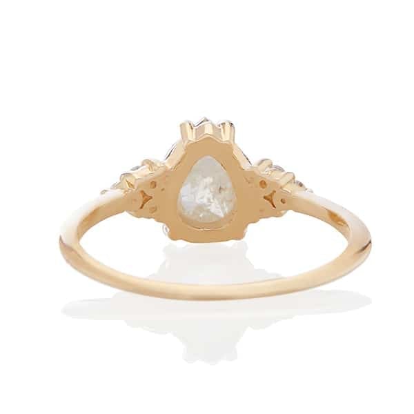 Vale Jewelry Athena Ring with Pear Shaped Rose Cut Grey Diamond and White Diamond Accents in 14 Karat Yellow Gold Back View