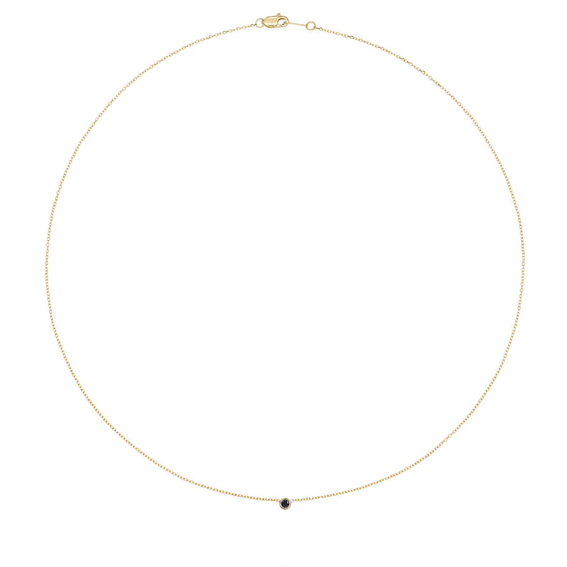 Vale Jewelry Barely-There Black Diamond Necklace Bezel Set on Diamond Cut Cable Chain in 14 Karat Yellow Gold Full View