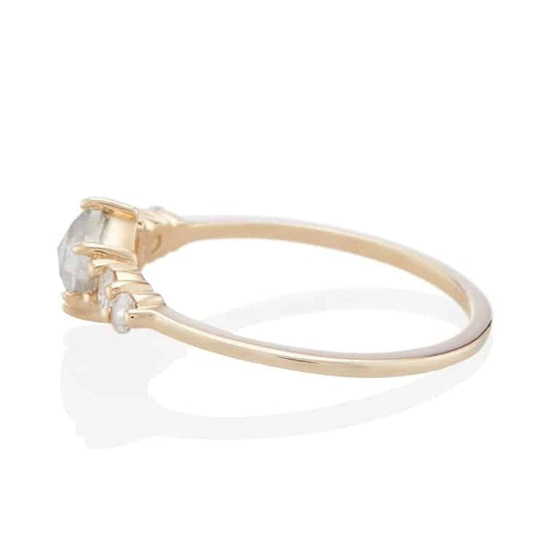 Vale Jewelry Bellatrix Hexagon Ring with Grey Rose Cut Diamond and Round Rose Cut White Diamond Accents in 14 Karat Yellow Gold Side View