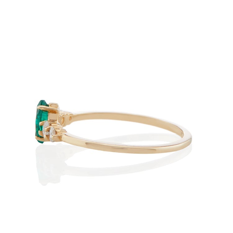Vale Jewelry Bellatrix Marquise Emerald Ring with White Rose Cut Diamonds in 14 Karat Yellow Gold Side View