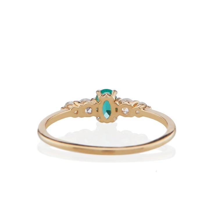Vale Jewelry Bellatrix Oval Emerald Ring with White Rose Cut Diamond Accents in 14 Karat Yellow Gold Back View