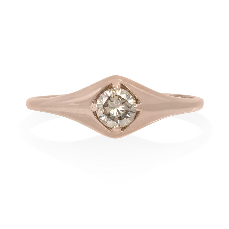 Vale Jewelry Billie Ring with Round Brilliant Cut Champagne Diamond in 14 Karat Rose Gold Front View