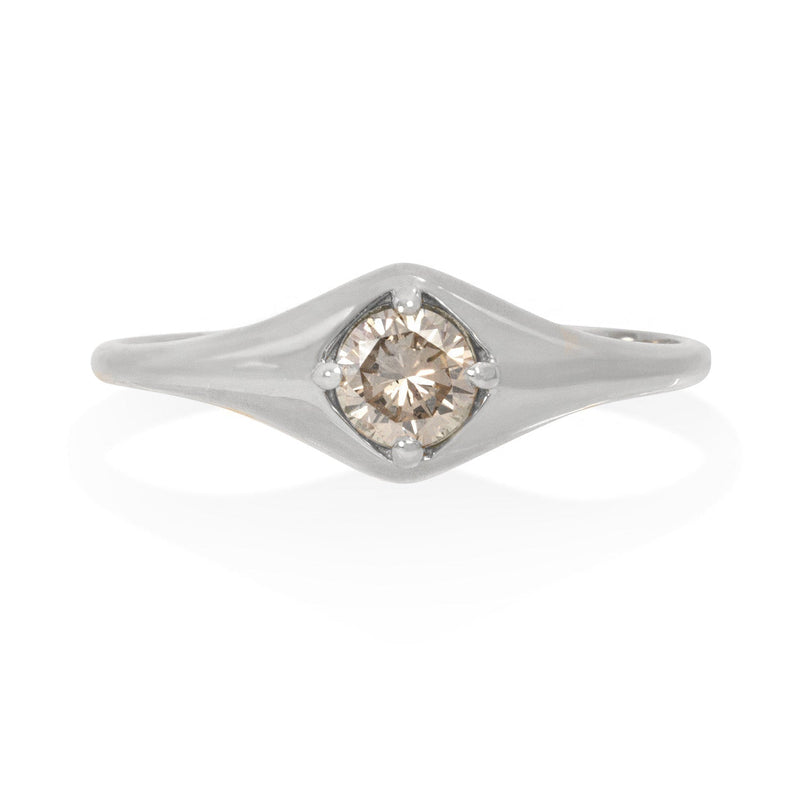 Vale Jewelry Billie Ring with Round Brilliant Cut Champagne Diamond in 14 Karat White Gold Front View