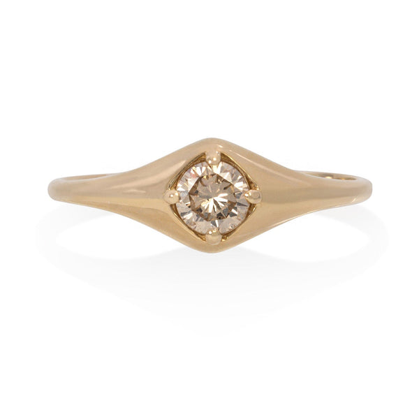 Vale Jewelry Billie Ring with Round Brilliant Cut Champagne Diamond in 14 Karat Yellow Gold Front View
