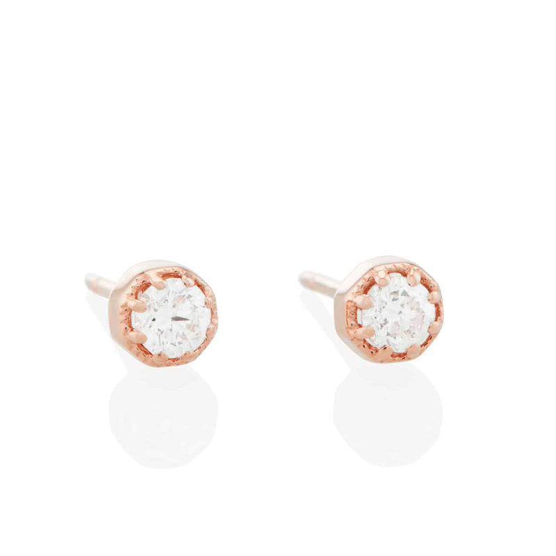 Vale Jewelry Calyx Earrings with White Diamonds in 14 Karat Rose Gold Front View