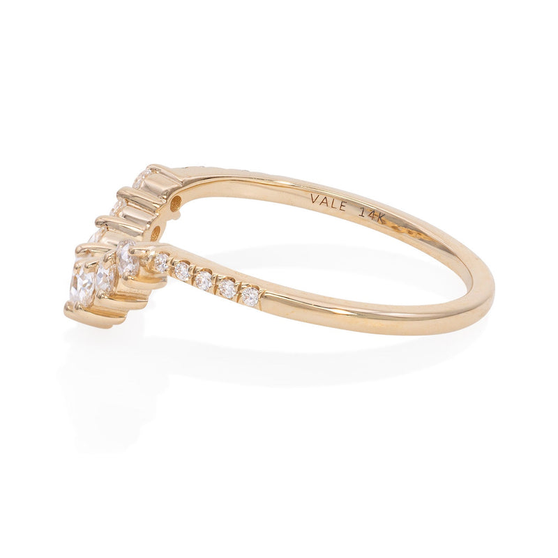 Vale Jewelry Camille Ring with White Rose Cut Diamonds and White Diamond Pave Accents in 14 Karat Yellow Gold Side View