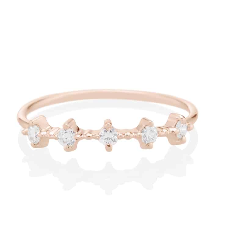 Vale Jewelry Celeste Ring with White Diamonds in 14 Karat Rose Gold Front View