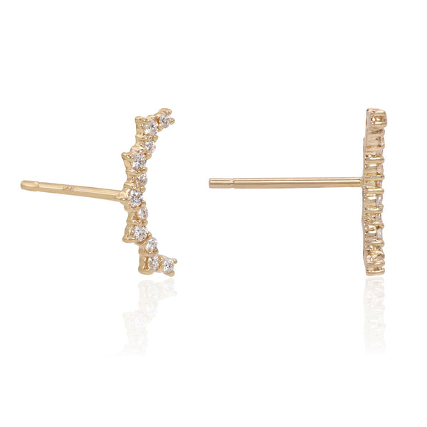 Vale Jewelry Chantilly Earrings with White Diamonds in 14 Karat Yellow Gold Side View with Post