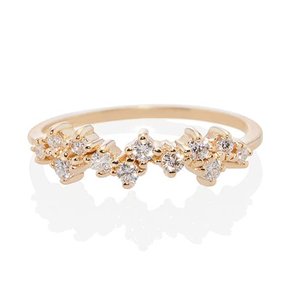 Vale Jewelry Comet Cluster Ring with White Diamonds in 14 Karat Yellow Gold Front View