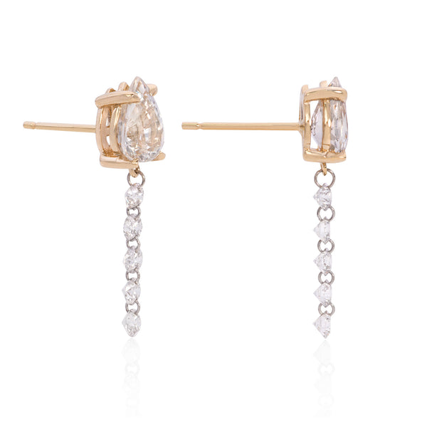 Vale Jewelry Dew Drop Earrings with Pear Shaped White Sapphire in Yellow Gold Side View