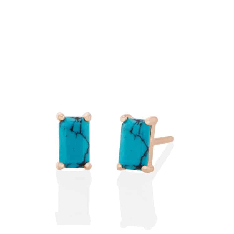 Vale Jewelry Dex Earrings with Emerald Cut Turquoise in 14 Karat Rose Gold Front View