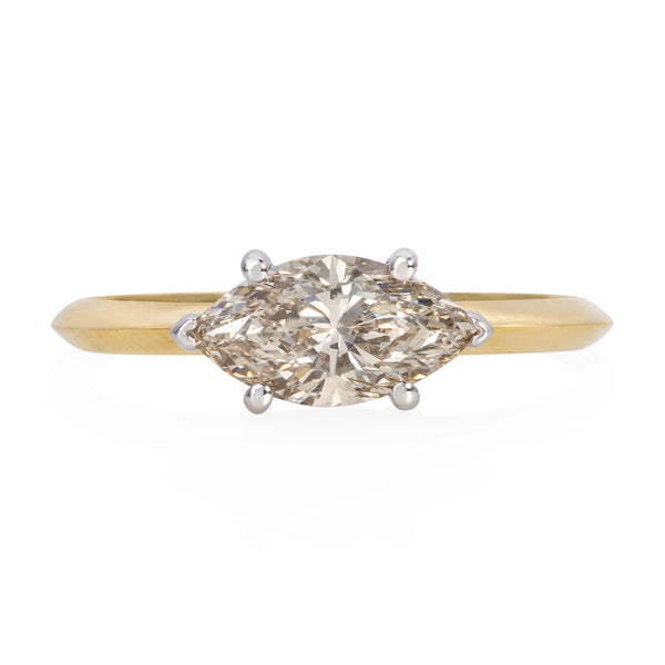 Vale Jewelry East-West Marquise Diamond Ring in 18K Yellow and 18K White Mixed Gold Front View