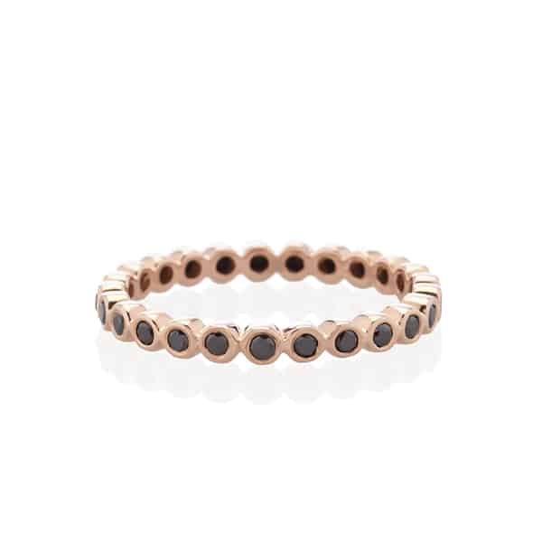 Vale Jewelry Eternity Dew Ring with Bezel Set Black Diamonds in 14 Karat Rose Gold Front View