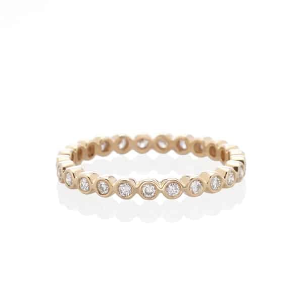 Vale Jewelry Eternity Dew Ring with Bezel Set White Diamonds in 14 Karat Yellow Gold Front View