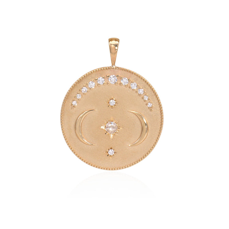 Vale Jewelry Evelyne Pendant with White Rose Cut Diamond Center and White Diamond Accents in 14 Karat Yellow Gold Pendant Only View