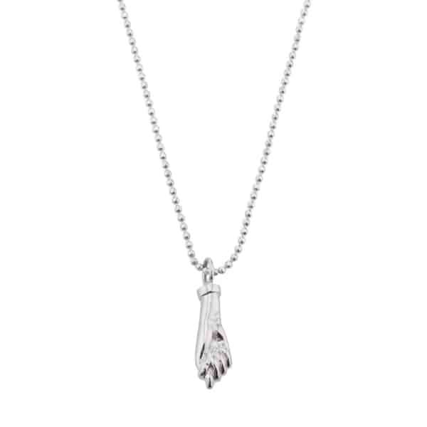Vale Jewelry Figa Hand Charm on Faceted Bead Chain Necklace in 14 Karat White Gold Close Up