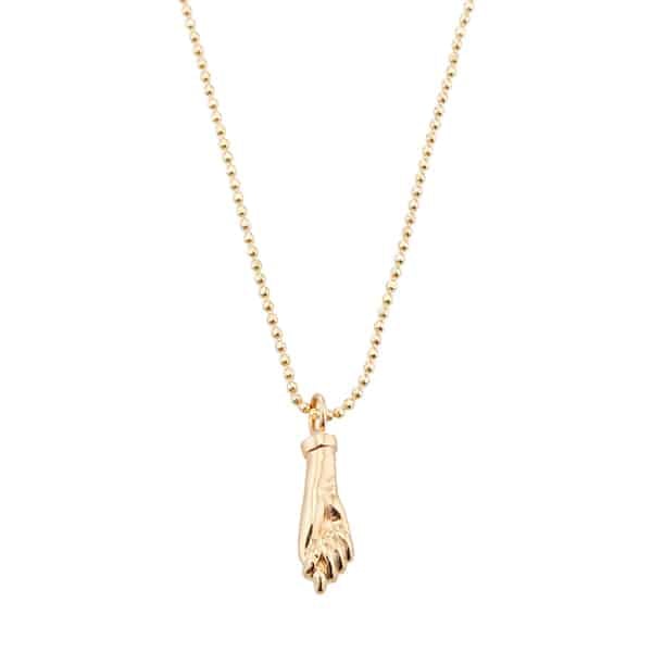 Vale Jewelry Figa Hand Charm on Faceted Bead Chain Necklace in 14 Karat Yellow Gold Close Up