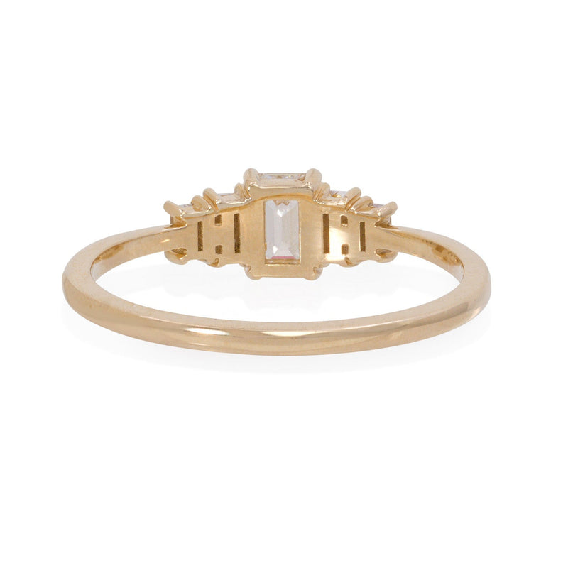 Vale Jewelry Hadrian Ring with Emerald Cut White Diamonds in 14 Karat Yellow Gold Back View