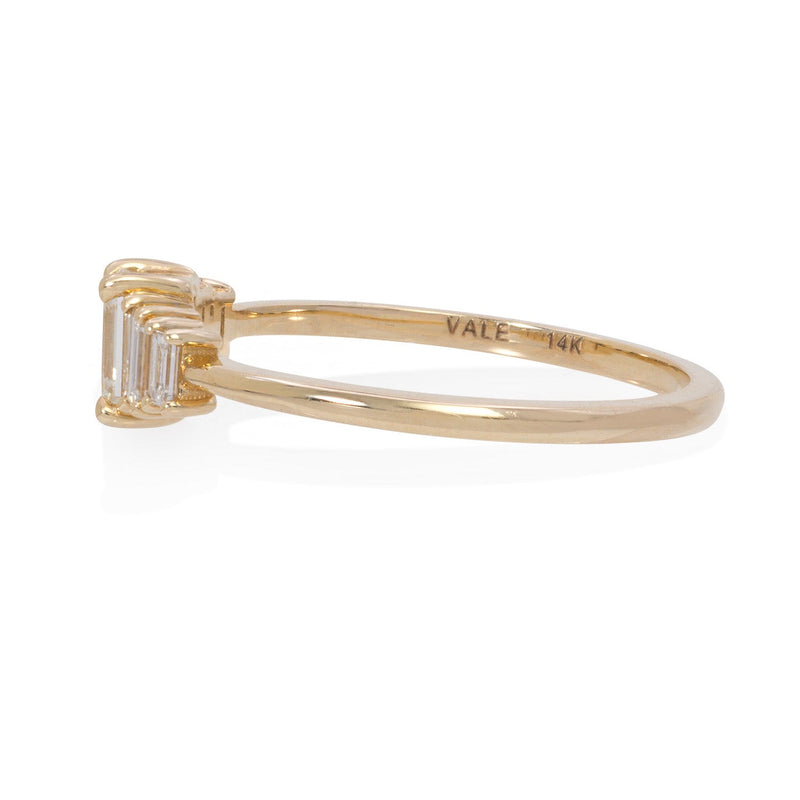 Vale Jewelry Hadrian Ring with Emerald Cut White Diamonds in 14 Karat Yellow Gold Side View