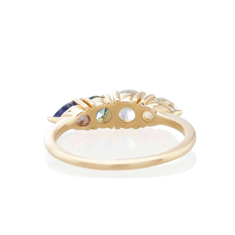 Vale Jewelry Harmony Ring with Multi-Color Round and Pear Shape Blue Sapphires in 14 Karat Yellow Gold Back View