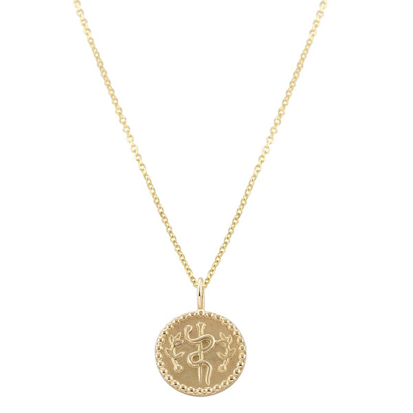 Vale Jewelry Health Medallion Necklace in 14 Karat Yellow Gold Close Up