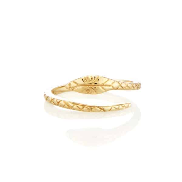 Vale Jewelry Kaa Serpent Ring in 14 Karat Yellow Gold Front View