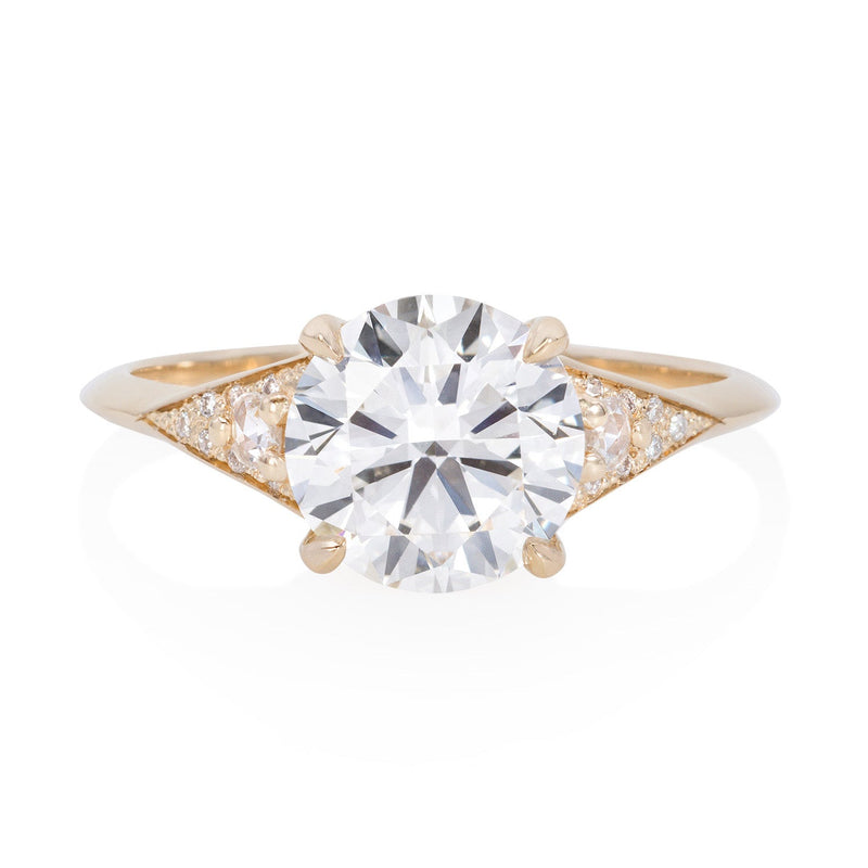 Vale Jewelry Large Sandrine Ring with 2.00 carat Round Brilliant Cut Diamond and White Diamond Rose Cut and Pave Accents in 14 Karat Yellow Gold Front View
