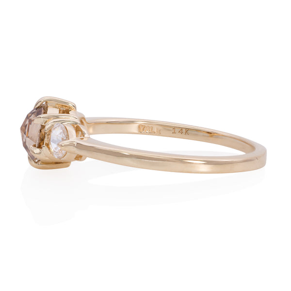 Vale Jewelry Large Tidals Ring with Champagne and White Diamond Rose Cuts in 14 Karat Yellow Gold Side View