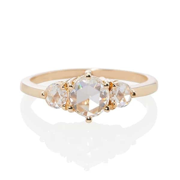 Vale Jewelry Large Tidals Ring with White Rose Cut Diamonds in 14 Karat Yellow Gold Front View
