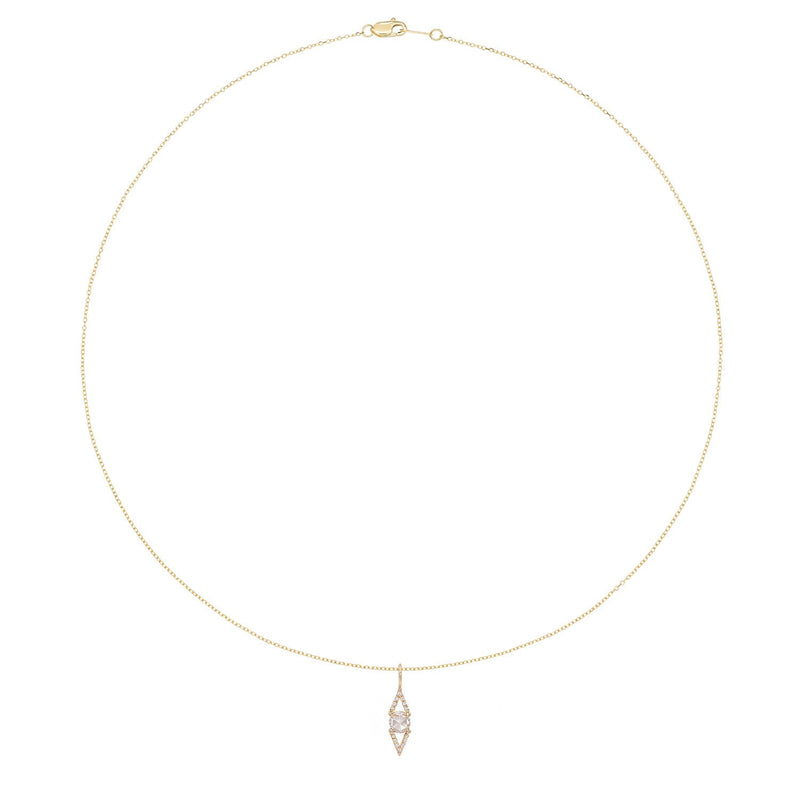 Vale Jewelry Large Victoire Necklace with White Rose Cut Diamond and White Diamond Pave on Diamond Cut Cable Chain in 14 Karat Yellow Gold Full View