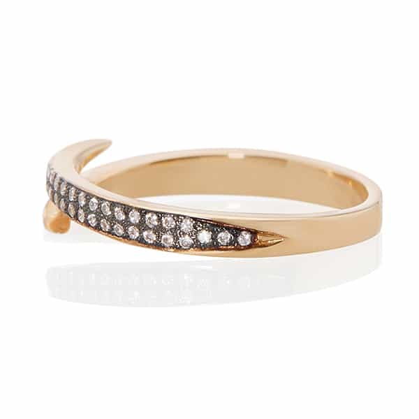 Vale Jewelry Lazarus Ring with Black Rhodium and White Diamond Pave in 14 Karat Yellow Gold Side View