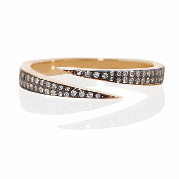 Vale Jewelry Lazarus Ring with Black Rhodium and White Diamond Pave in 14 Karat Yellow Gold Front View