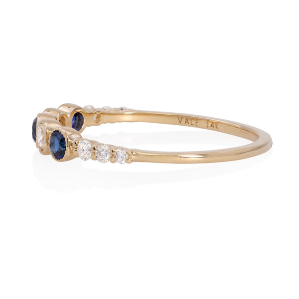 Vale Jewelry Leila Ring with Blue Sapphires and White Diamonds in 14 Karat Yellow Gold Side View