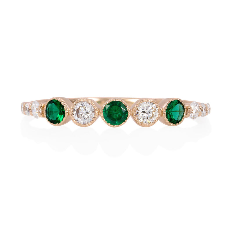 Vale Jewelry Leila Ring with Emeralds and White Diamonds in 14 Karat Rose Gold Front View