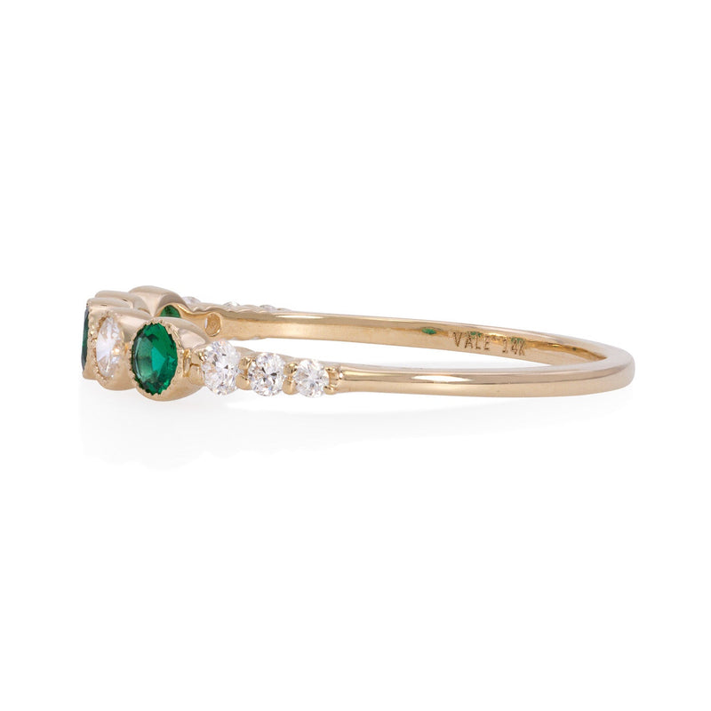 Vale Jewelry Leila Ring with Emeralds and White Diamonds in 14 Karat Yellow Gold Side View