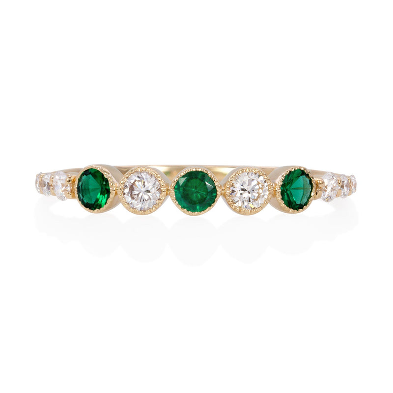 Vale Jewelry Leila Ring with Emeralds and White Diamonds in 14 Karat Yellow Gold Front View