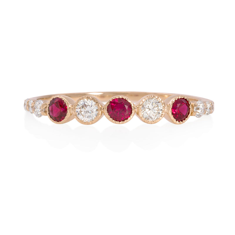 Vale Jewelry Leila Ring with Rubies and White Diamonds in 14 Karat Rose Gold Front View