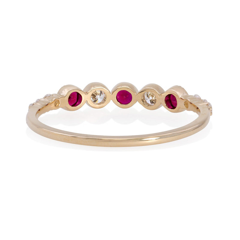 Vale Jewelry Leila Ring with Rubies and White Diamonds in 14 Karat Yellow Gold Back View