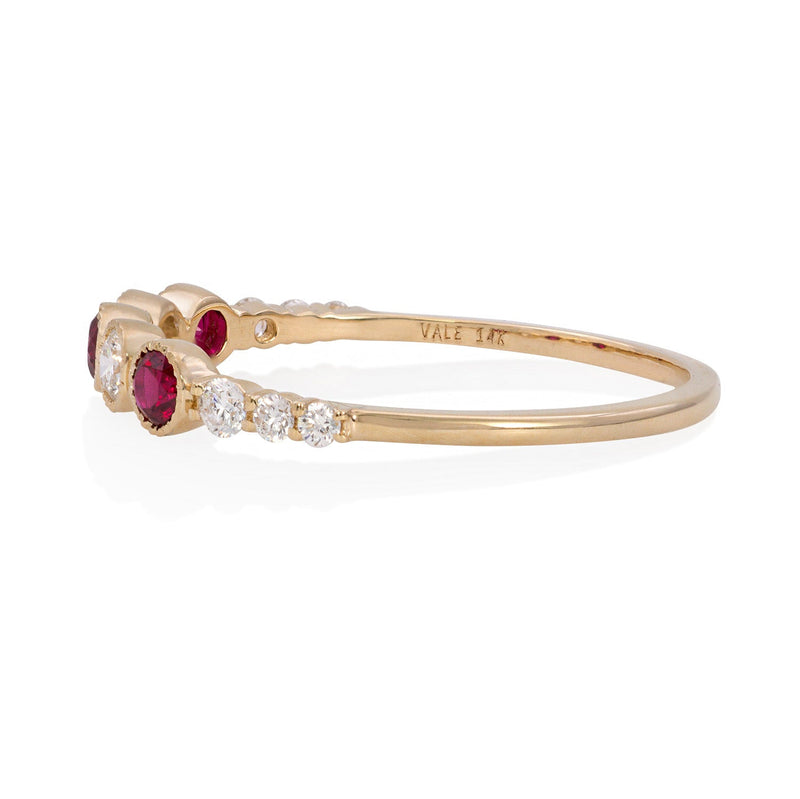 Vale Jewelry Leila Ring with Rubies and White Diamonds in 14 Karat Yellow Gold Side View