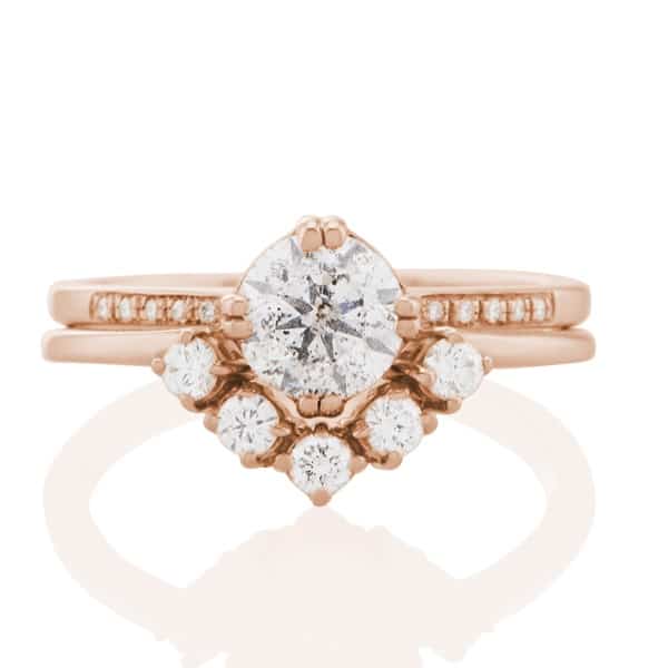 Vale Jewelry Livia Ring with White Diamonds in 14 Karat Rose Gold Wedding Set 