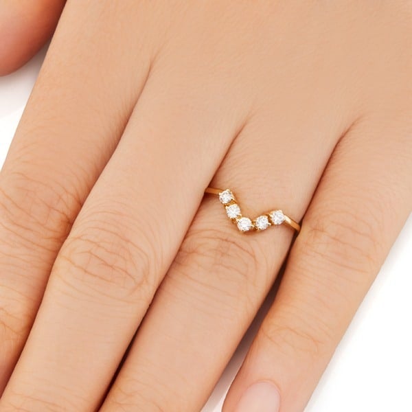 Vale Jewelry Livia Ring with White Diamonds in 14 Karat Yellow Gold Hand View