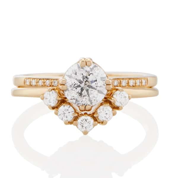 Vale Jewelry Livia Ring with White Diamonds in 14 Karat Yellow Gold Wedding Set View