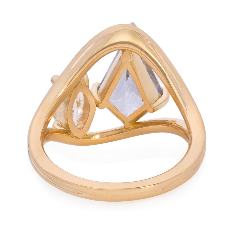 Vale Jewelry Loop Ring Kite Cut Sapphire and Marquise Diamond Ring 18K Yellow Gold Back View